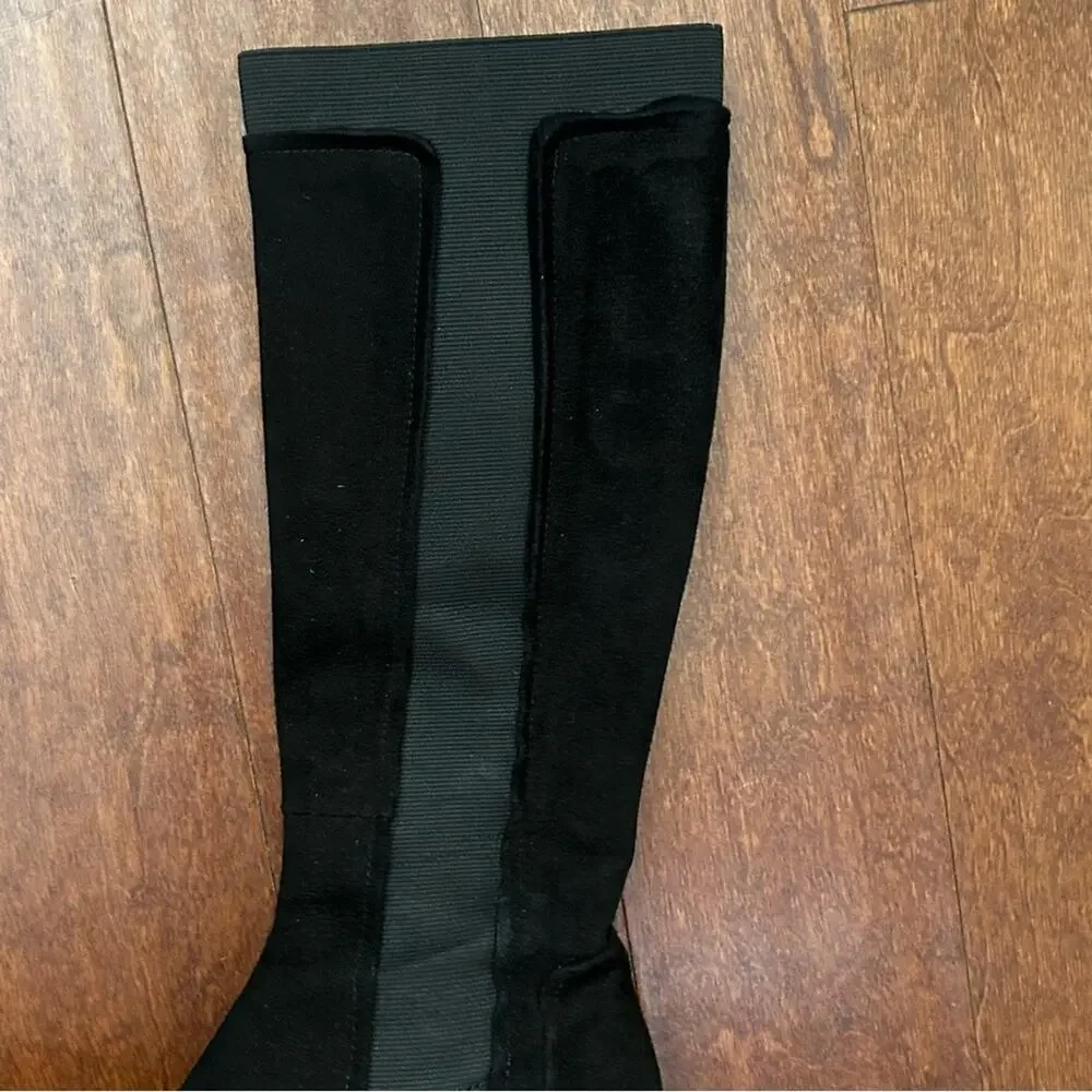 Vero Cuoio Classic Italian Knee-High Boots, Black Suede, Quiet Luxury, Size 8